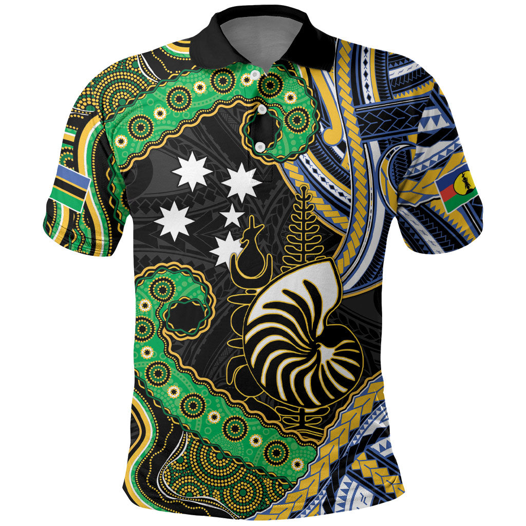 South Sea Islanders And New Caledonia Polo Shirt Nautilus Shell Southern Cross Tribal Pattern DT05 Black - Polynesian Pride