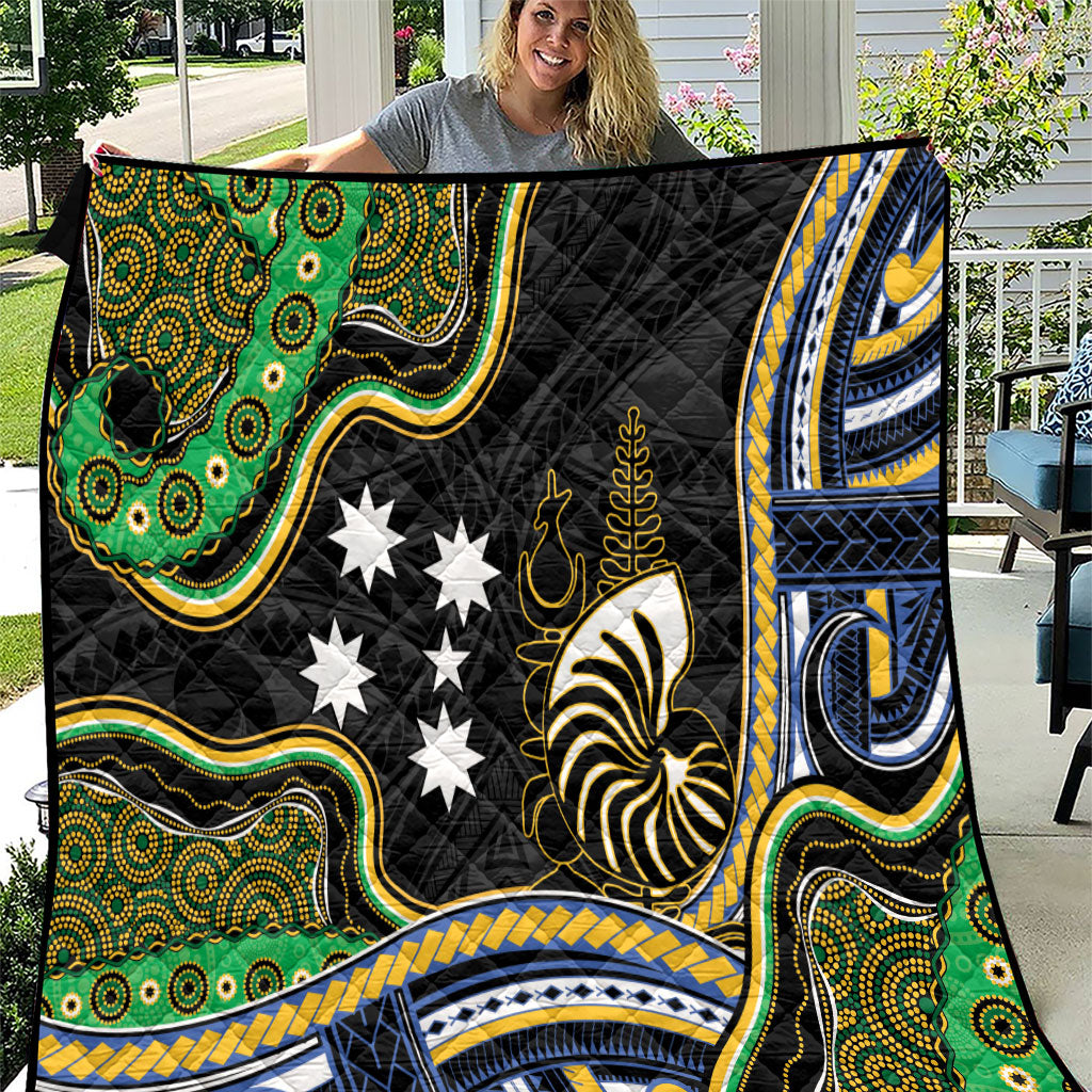 South Sea Islanders And New Caledonia Quilt Nautilus Shell Southern Cross Tribal Pattern DT05 Black - Polynesian Pride