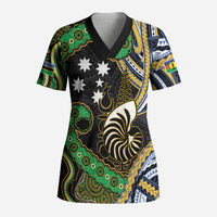 South Sea Islanders And New Caledonia Scrub Top Nautilus Shell Southern Cross Tribal Pattern DT05 Adult Black - Polynesian Pride
