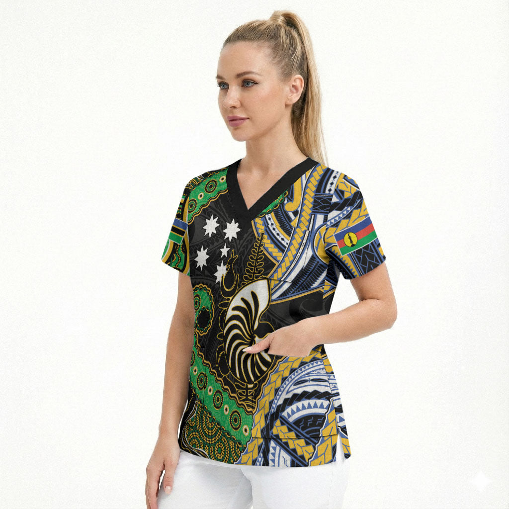 South Sea Islanders And New Caledonia Scrub Top Nautilus Shell Southern Cross Tribal Pattern DT05 - Polynesian Pride