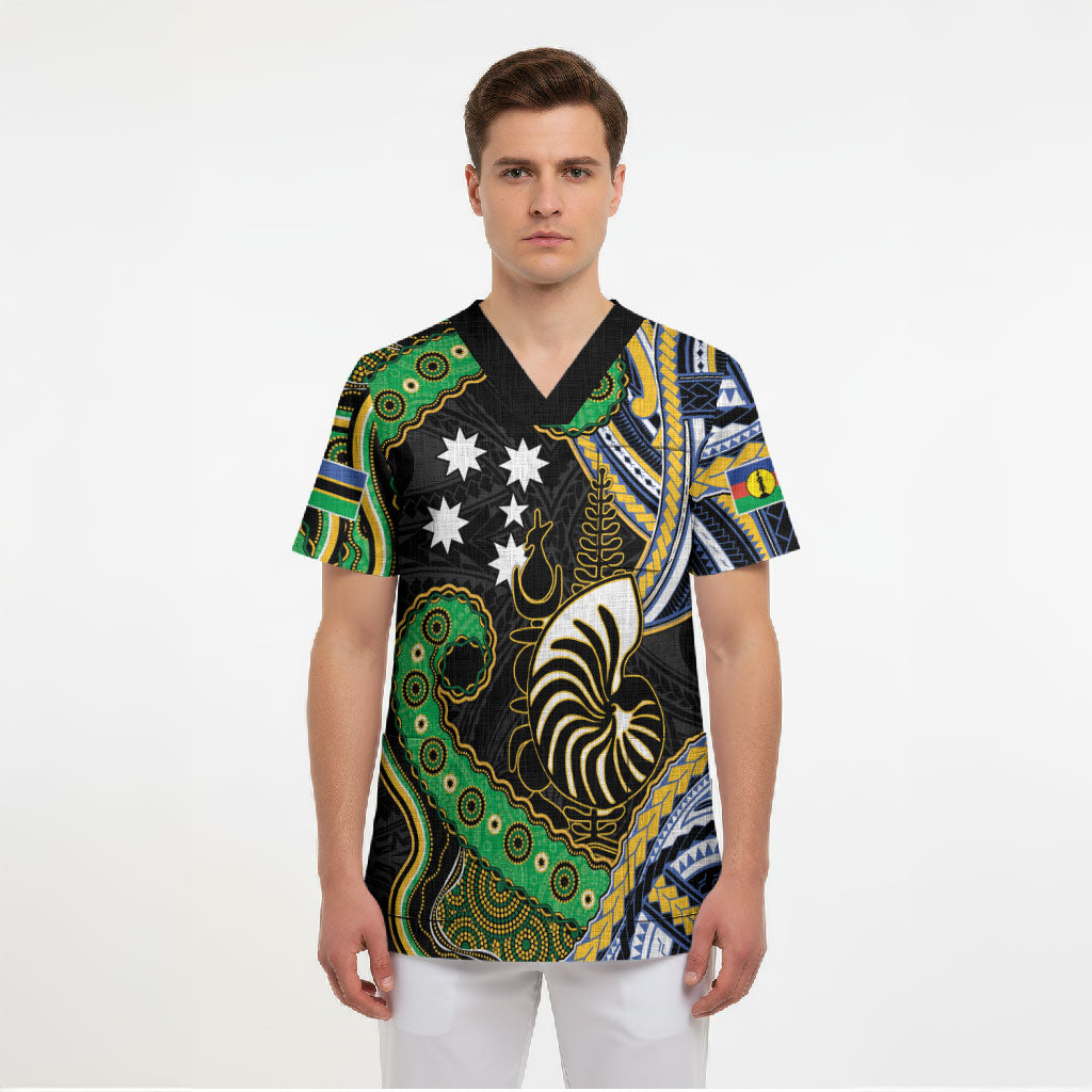 South Sea Islanders And New Caledonia Scrub Top Nautilus Shell Southern Cross Tribal Pattern DT05 - Polynesian Pride