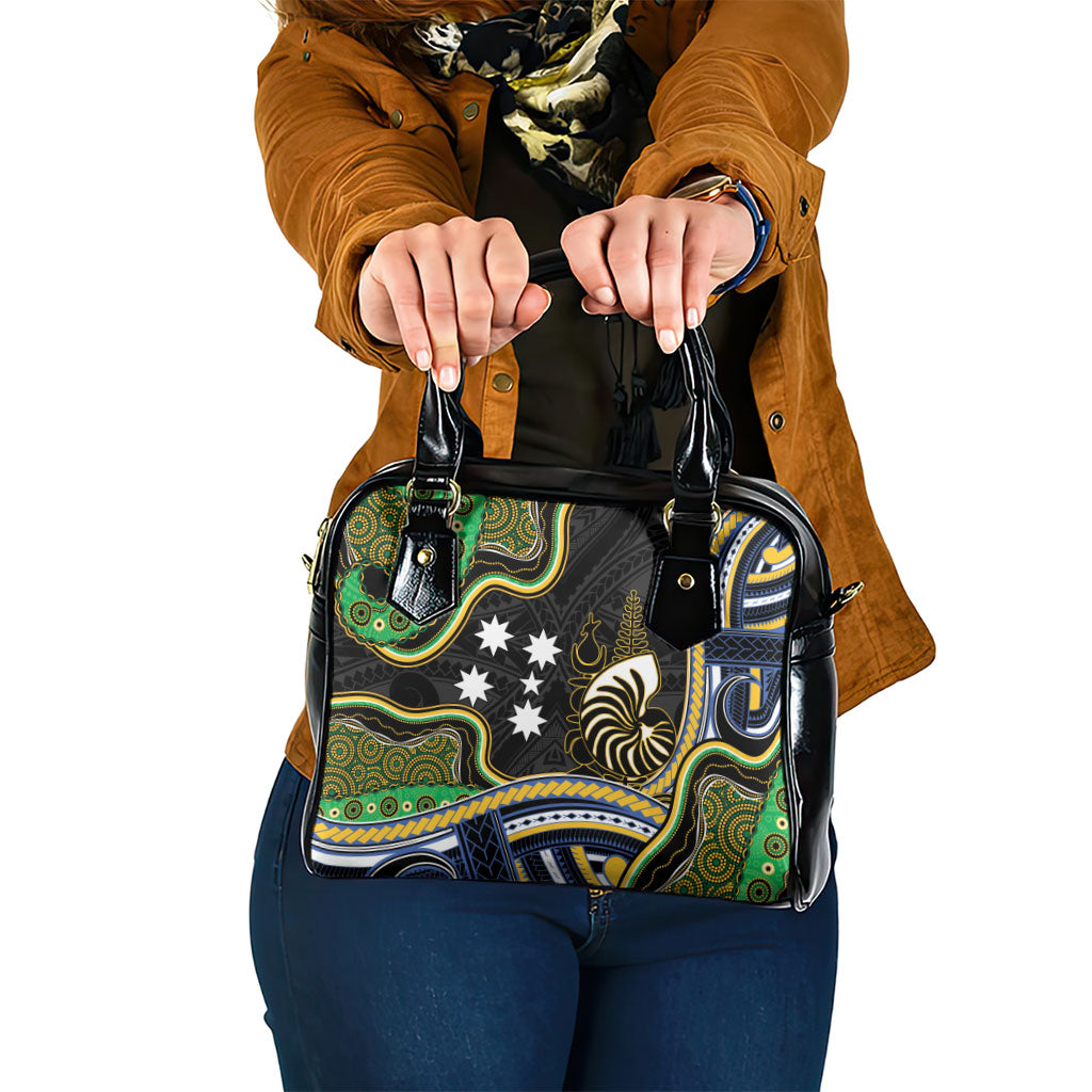 South Sea Islanders And New Caledonia Shoulder Handbag Nautilus Shell Southern Cross Tribal Pattern DT05 One Size Black - Polynesian Pride