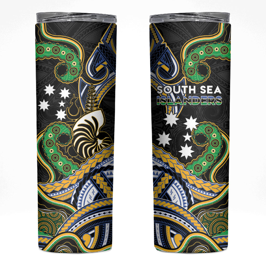 South Sea Islanders And New Caledonia Skinny Tumbler Nautilus Shell Southern Cross Tribal Pattern DT05 Black - Polynesian Pride