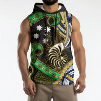 South Sea Islanders And New Caledonia Sleeveless Hoodie Nautilus Shell Southern Cross Tribal Pattern DT05 - Polynesian Pride