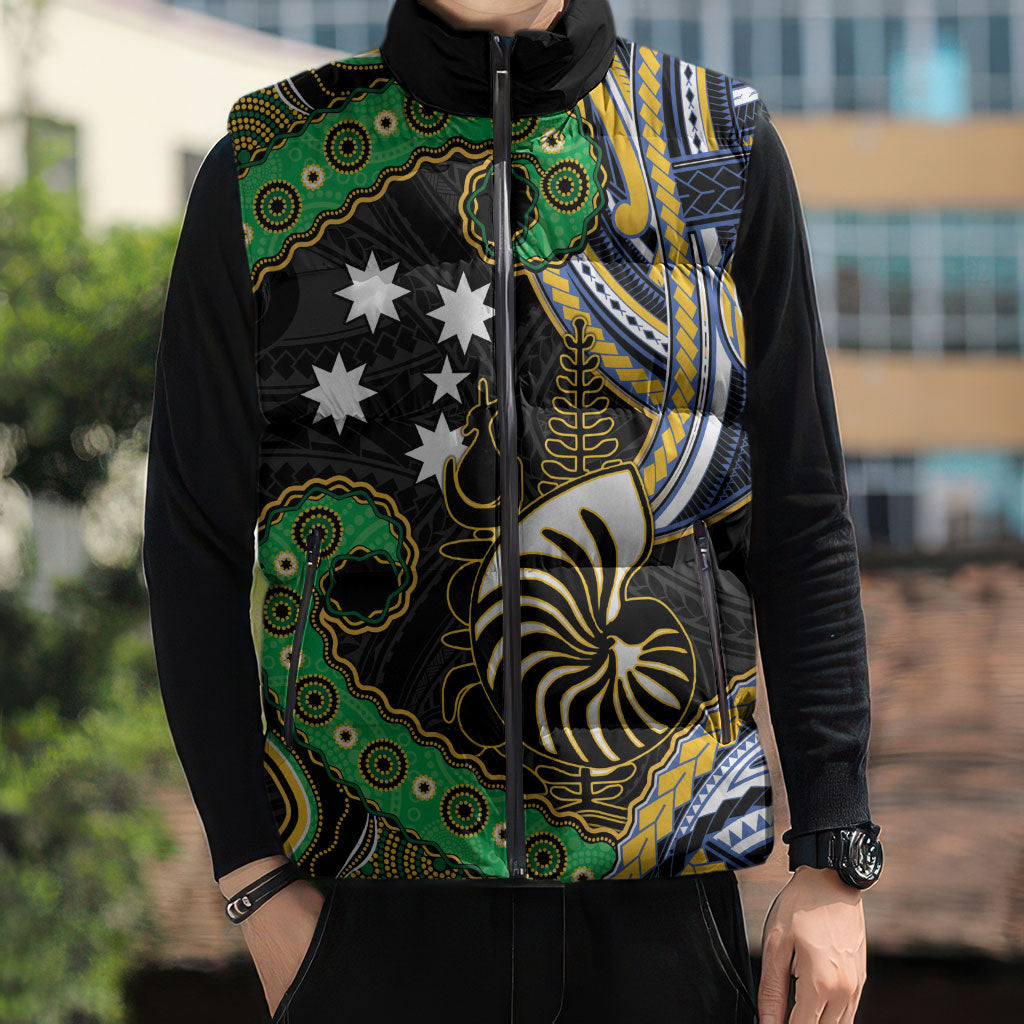 South Sea Islanders And New Caledonia Sleeveless Puffer Jacket Nautilus Shell Southern Cross Tribal Pattern DT05 - Polynesian Pride