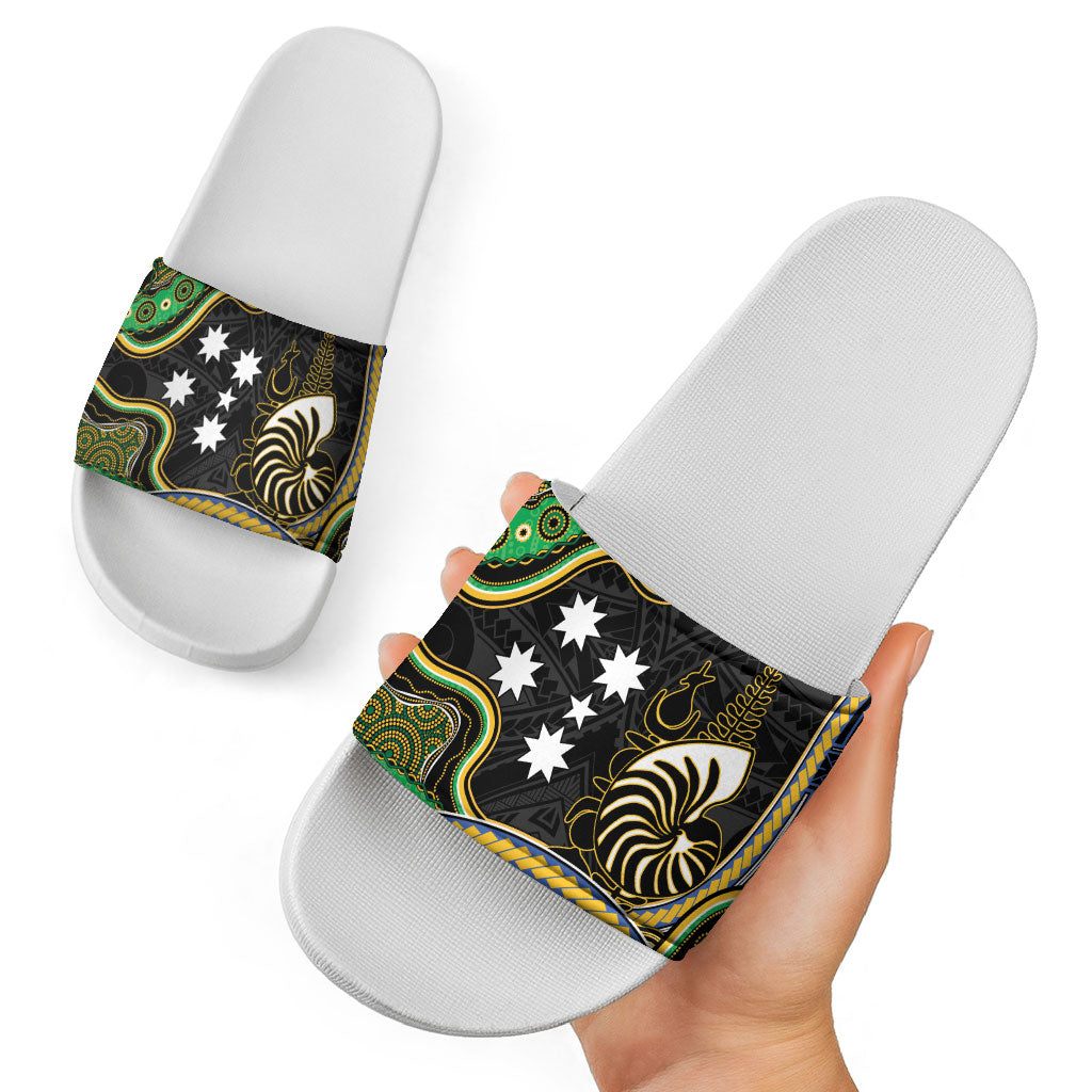 South Sea Islanders And New Caledonia Slide Sandals Nautilus Shell Southern Cross Tribal Pattern DT05 - Polynesian Pride