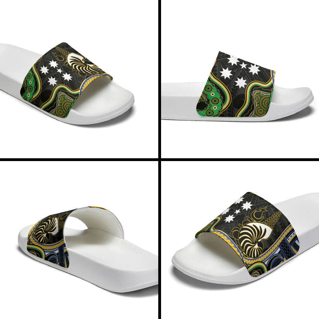 South Sea Islanders And New Caledonia Slide Sandals Nautilus Shell Southern Cross Tribal Pattern DT05 - Polynesian Pride
