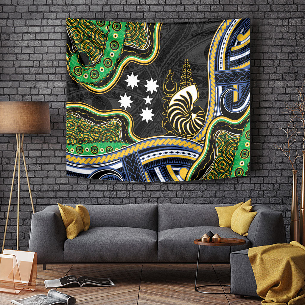 South Sea Islanders And New Caledonia Tapestry Nautilus Shell Southern Cross Tribal Pattern DT05 Black - Polynesian Pride