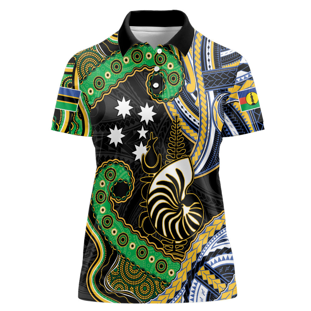 South Sea Islanders And New Caledonia Women Polo Shirt Nautilus Shell Southern Cross Tribal Pattern DT05 Female Black - Polynesian Pride