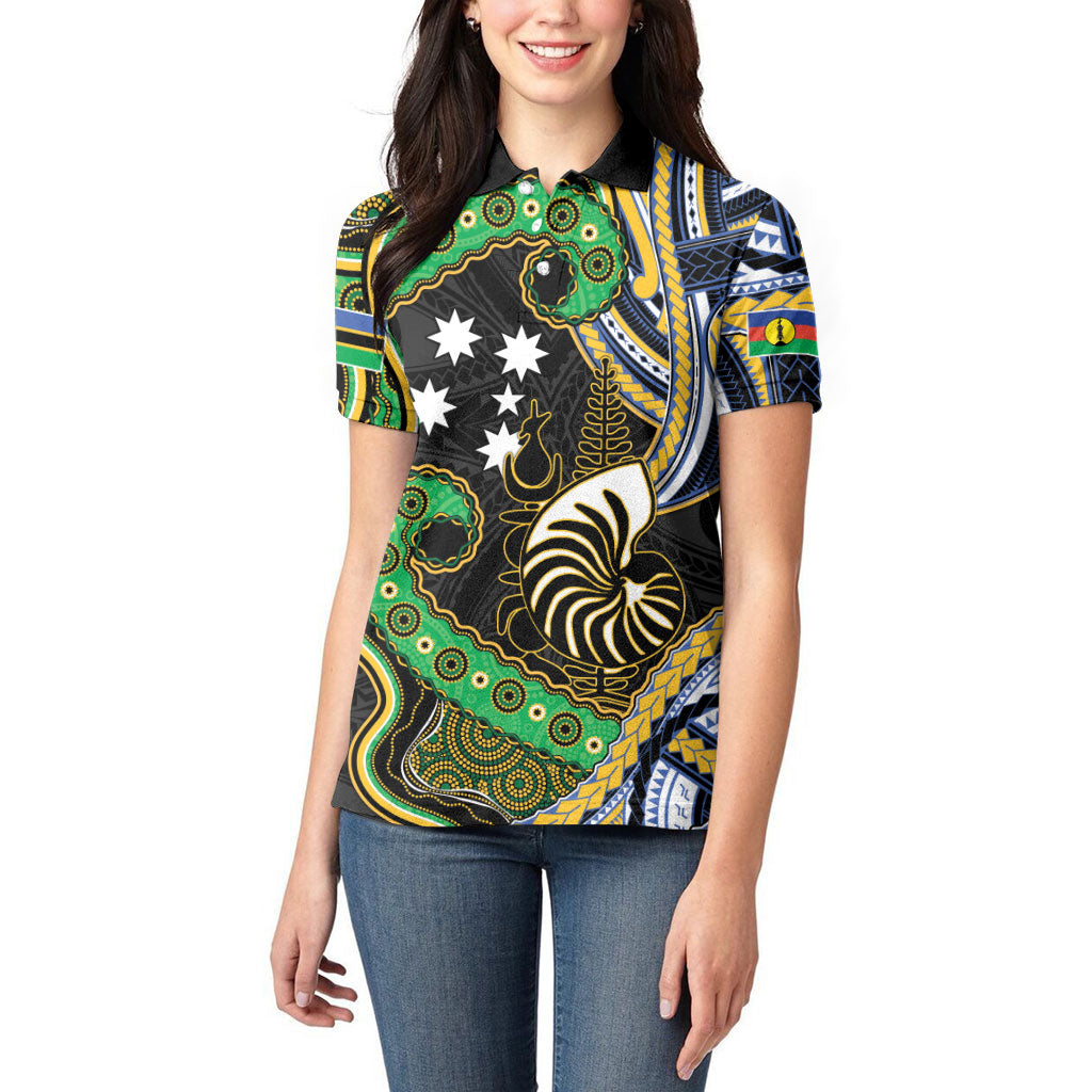 South Sea Islanders And New Caledonia Women Polo Shirt Nautilus Shell Southern Cross Tribal Pattern DT05 - Polynesian Pride