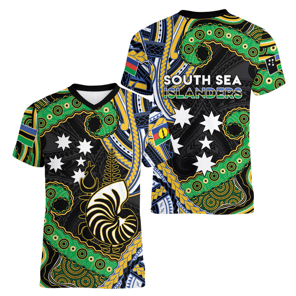 South Sea Islanders And New Caledonia Women V-Neck T-Shirt Nautilus Shell Southern Cross Tribal Pattern DT05 - Polynesian Pride