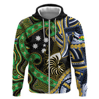 South Sea Islanders And New Caledonia Zip Hoodie Nautilus Shell Southern Cross Tribal Pattern DT05 Zip Hoodie Black - Polynesian Pride