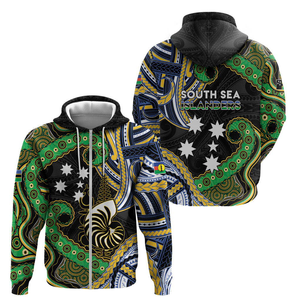 South Sea Islanders And New Caledonia Zip Hoodie Nautilus Shell Southern Cross Tribal Pattern DT05 - Polynesian Pride