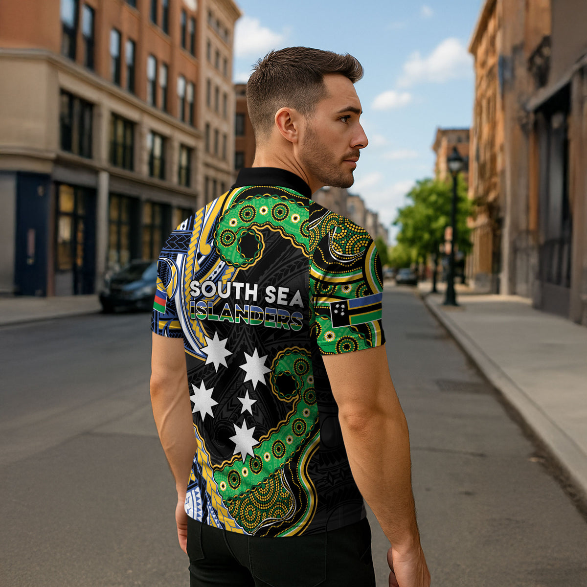 South Sea Islanders And New Caledonia Zipper Polo Shirt Nautilus Shell Southern Cross Tribal Pattern DT05 - Polynesian Pride