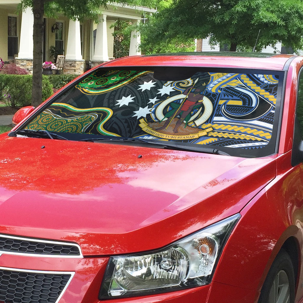 South Sea Islanders And Vanuatu Auto Sun Shade Boar Tusk Warrior Southern Tribal Pattern DT05 - Polynesian Pride