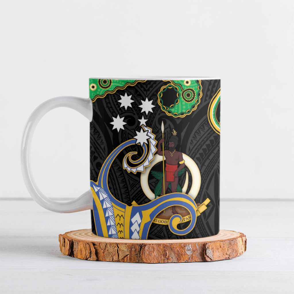South Sea Islanders And Vanuatu Ceramic Mug Boar Tusk Warrior Southern Tribal Pattern DT05 Black - Polynesian Pride