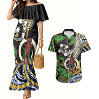 South Sea Islanders And Vanuatu Couples Matching Mermaid Dress and Hawaiian Shirt Boar Tusk Warrior Southern Tribal Pattern DT05 Black - Polynesian Pride