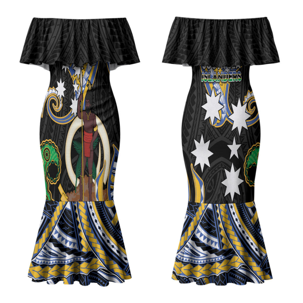 South Sea Islanders And Vanuatu Couples Matching Mermaid Dress and Hawaiian Shirt Boar Tusk Warrior Southern Tribal Pattern DT05 - Polynesian Pride