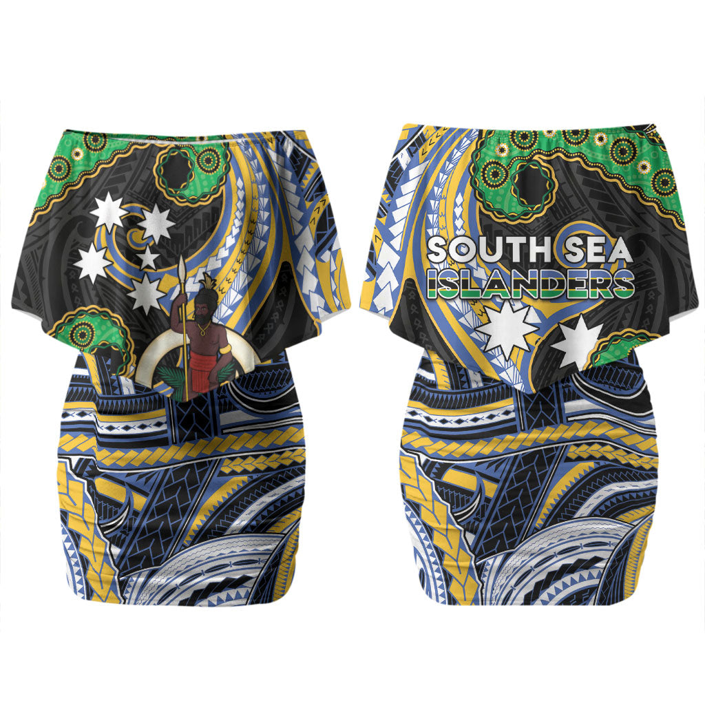 South Sea Islanders And Vanuatu Couples Matching Off Shoulder Short Dress and Long Sleeve Button Shirt Boar Tusk Warrior Southern Tribal Pattern DT05 - Polynesian Pride