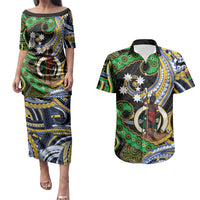 South Sea Islanders And Vanuatu Couples Matching Puletasi and Hawaiian Shirt Boar Tusk Warrior Southern Tribal Pattern DT05 Black - Polynesian Pride