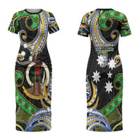 South Sea Islanders And Vanuatu Couples Matching Short Sleeve Bodycon Dress and Hawaiian Shirt Boar Tusk Warrior Southern Tribal Pattern DT05 - Polynesian Pride