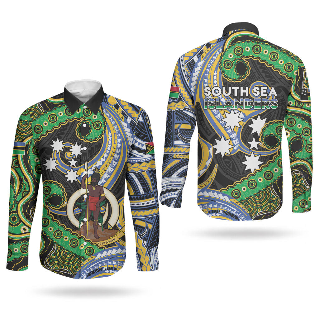 South Sea Islanders And Vanuatu Couples Matching Summer Maxi Dress and Long Sleeve Button Shirt Boar Tusk Warrior Southern Tribal Pattern DT05 - Polynesian Pride
