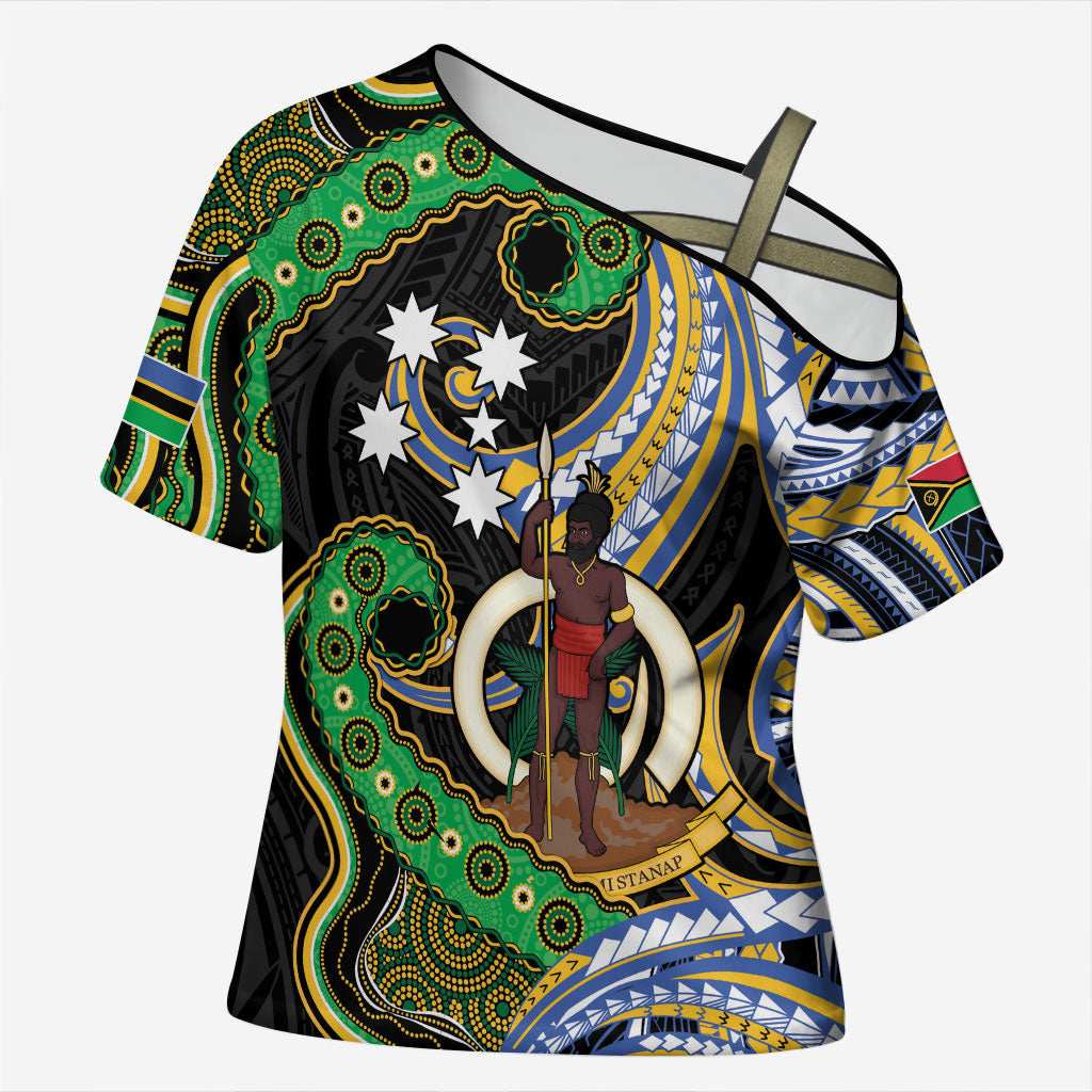 South Sea Islanders And Vanuatu Cross Shoulder Shirt Boar Tusk Warrior Southern Tribal Pattern DT05 Female Black - Polynesian Pride