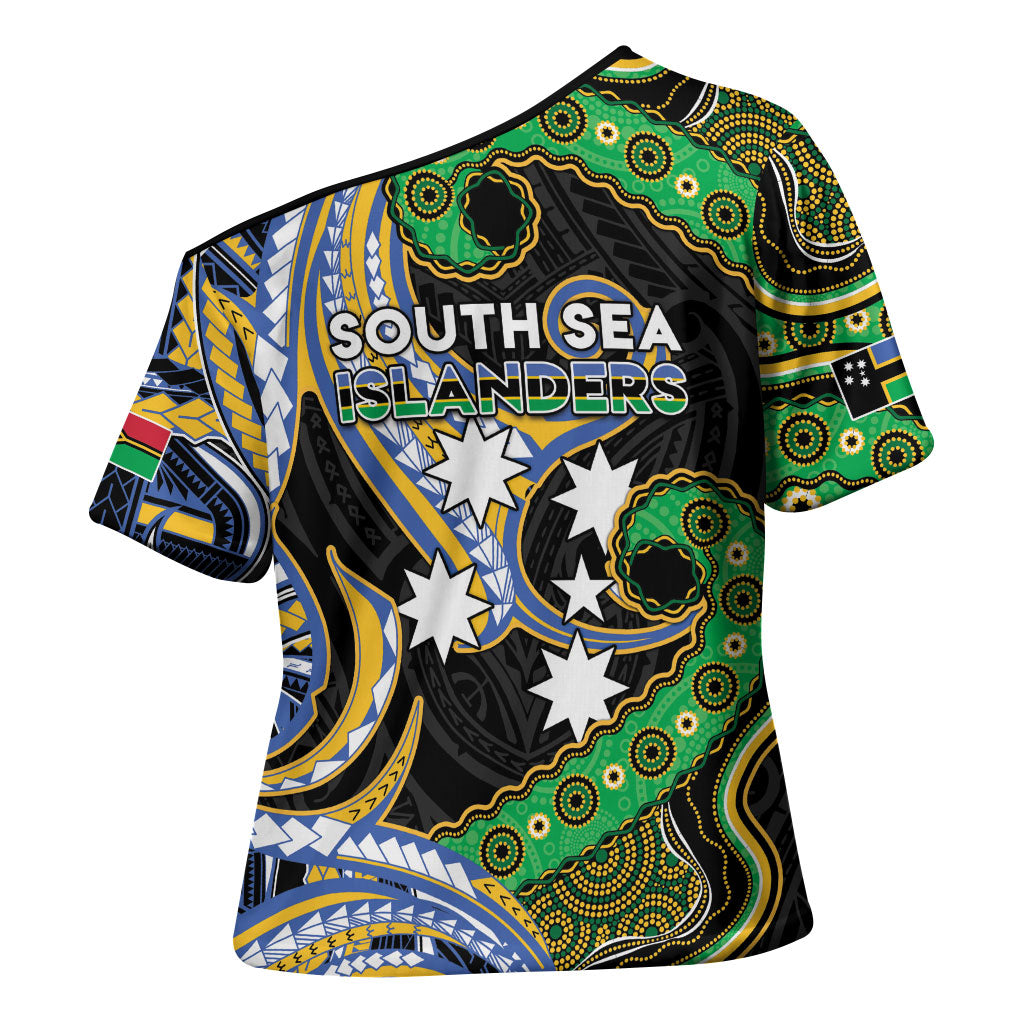 South Sea Islanders And Vanuatu Cross Shoulder Shirt Boar Tusk Warrior Southern Tribal Pattern DT05 - Polynesian Pride