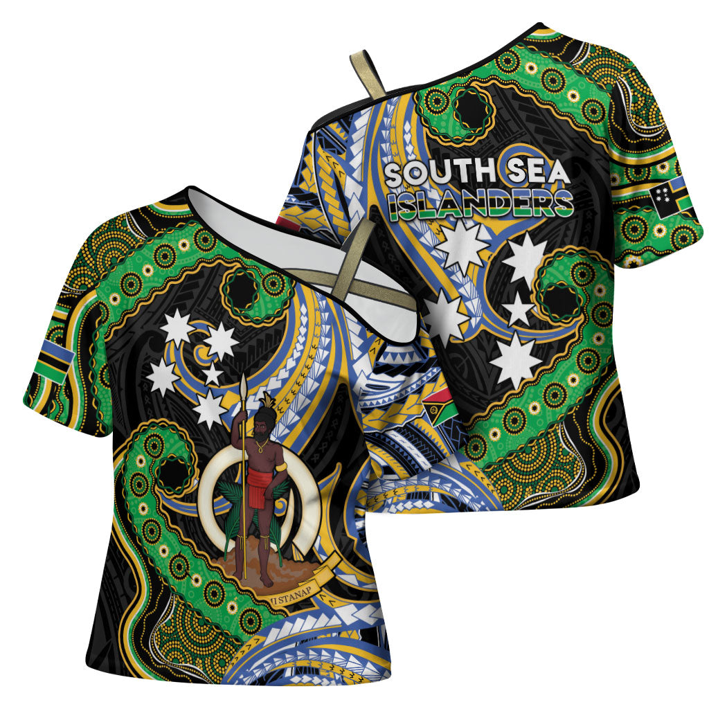 South Sea Islanders And Vanuatu Cross Shoulder Shirt Boar Tusk Warrior Southern Tribal Pattern DT05 - Polynesian Pride