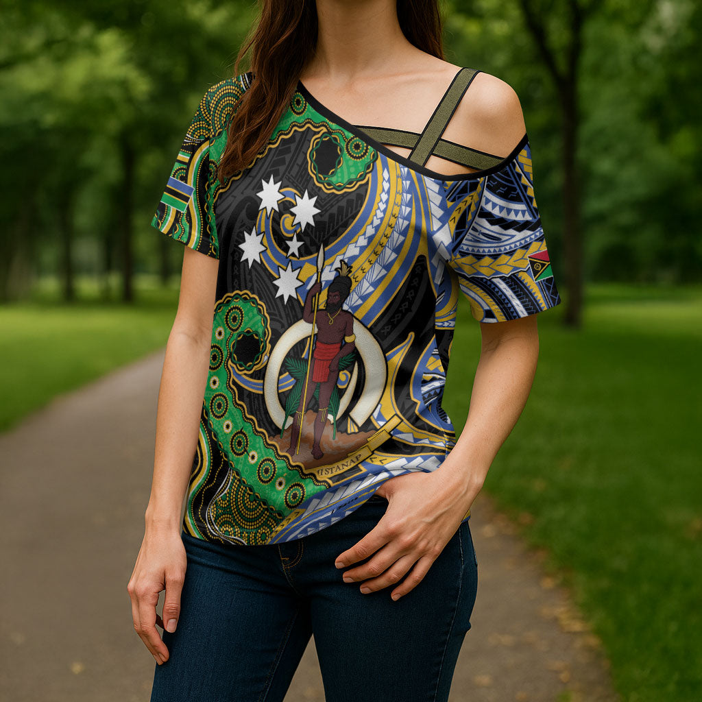 South Sea Islanders And Vanuatu Cross Shoulder Shirt Boar Tusk Warrior Southern Tribal Pattern DT05 - Polynesian Pride