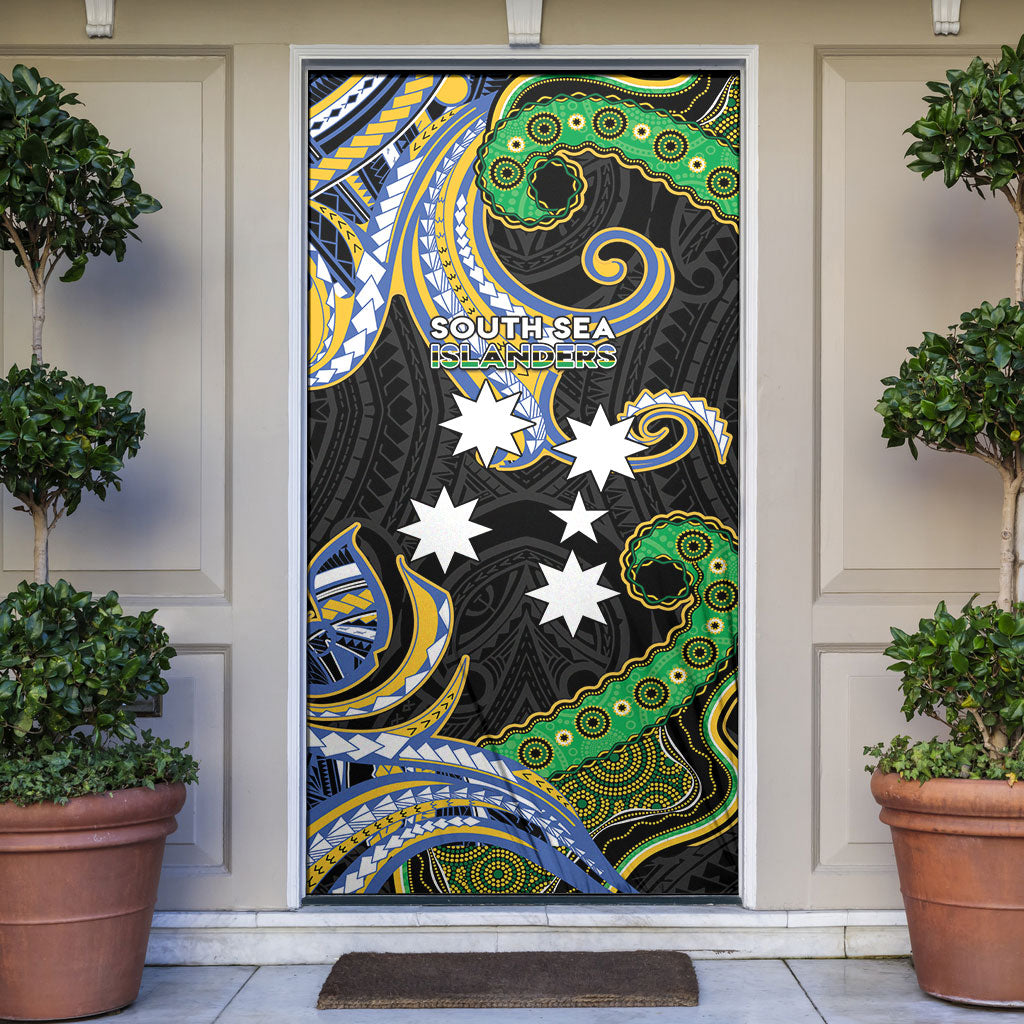 South Sea Islanders And Vanuatu Door Cover Boar Tusk Warrior Southern Tribal Pattern DT05 Black - Polynesian Pride