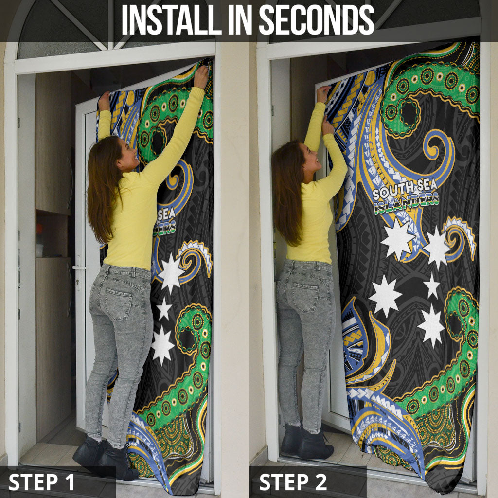 South Sea Islanders And Vanuatu Door Cover Boar Tusk Warrior Southern Tribal Pattern DT05 - Polynesian Pride