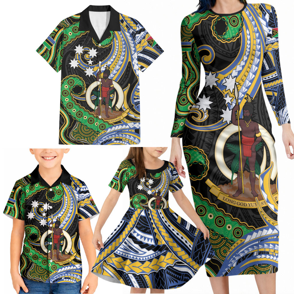 South Sea Islanders And Vanuatu Family Matching Long Sleeve Bodycon Dress and Hawaiian Shirt Boar Tusk Warrior Southern Tribal Pattern DT05 - Polynesian Pride