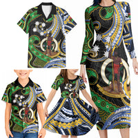 South Sea Islanders And Vanuatu Family Matching Long Sleeve Bodycon Dress and Hawaiian Shirt Boar Tusk Warrior Southern Tribal Pattern DT05 - Polynesian Pride