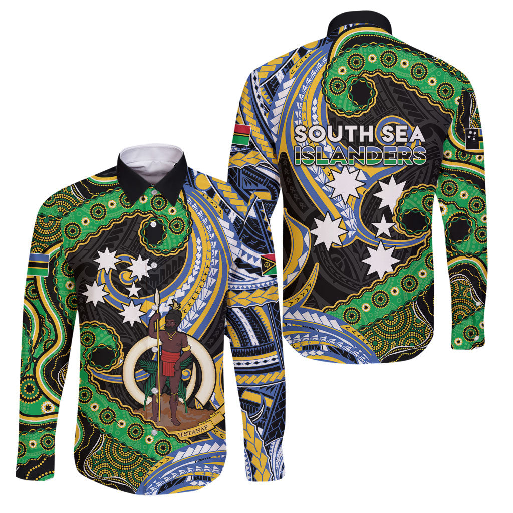 South Sea Islanders And Vanuatu Family Matching Long Sleeve Bodycon Dress and Hawaiian Shirt Boar Tusk Warrior Southern Tribal Pattern DT05 Dad's Shirt - Long Sleeve Black - Polynesian Pride