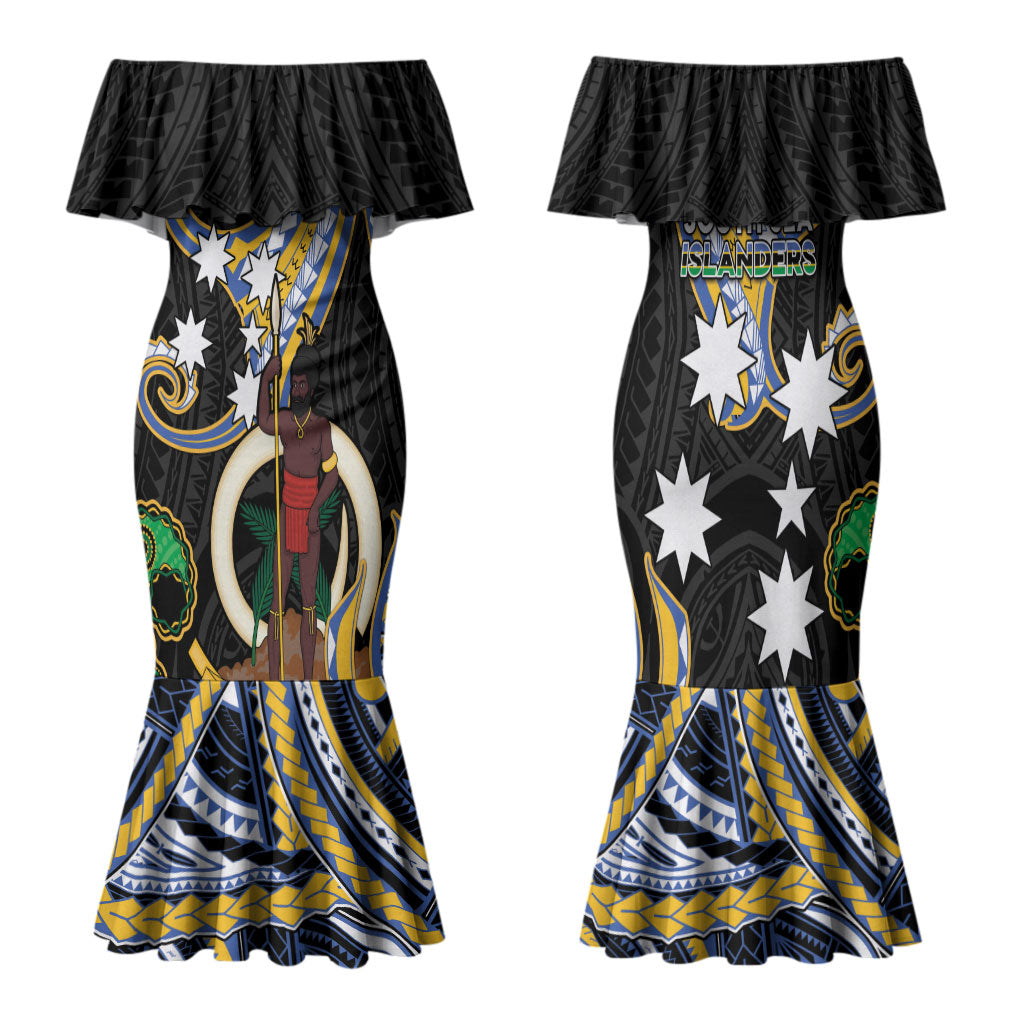 South Sea Islanders And Vanuatu Family Matching Mermaid Dress and Hawaiian Shirt Boar Tusk Warrior Southern Tribal Pattern DT05 Mom's Dress Black - Polynesian Pride