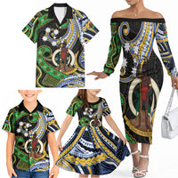 South Sea Islanders And Vanuatu Family Matching Off The Shoulder Long Sleeve Dress and Hawaiian Shirt Boar Tusk Warrior Southern Tribal Pattern DT05 - Polynesian Pride