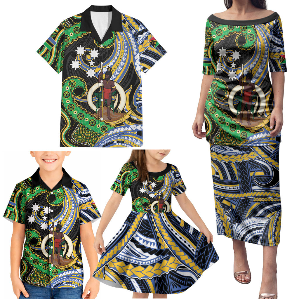 South Sea Islanders And Vanuatu Family Matching Puletasi and Hawaiian Shirt Boar Tusk Warrior Southern Tribal Pattern DT05 - Polynesian Pride