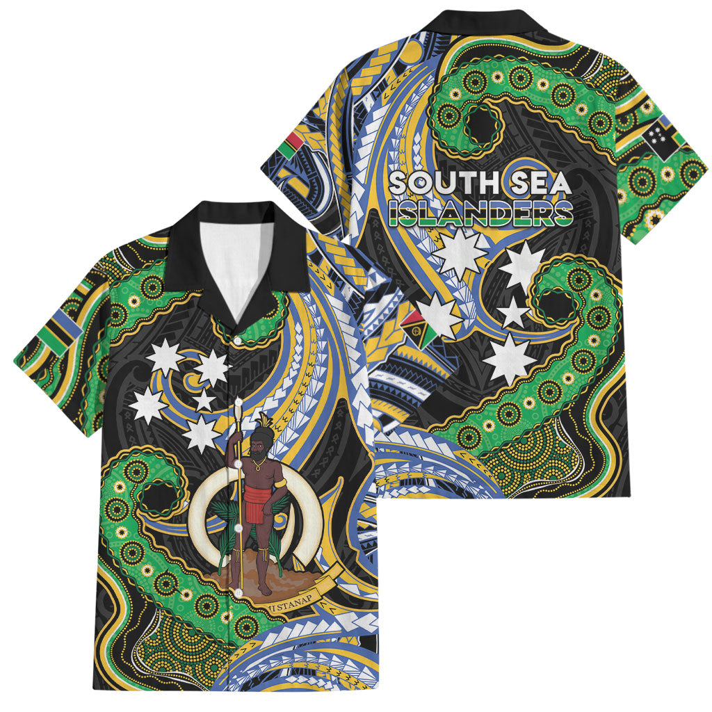 South Sea Islanders And Vanuatu Family Matching Puletasi and Hawaiian Shirt Boar Tusk Warrior Southern Tribal Pattern DT05 Dad's Shirt - Short Sleeve Black - Polynesian Pride