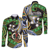 South Sea Islanders And Vanuatu Family Matching Puletasi and Hawaiian Shirt Boar Tusk Warrior Southern Tribal Pattern DT05 Dad's Shirt - Long Sleeve Black - Polynesian Pride