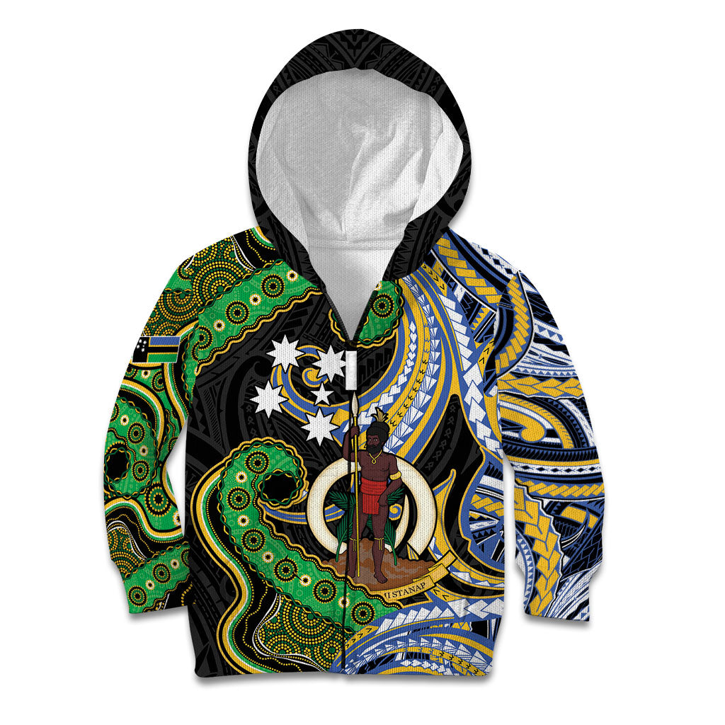 South Sea Islanders And Vanuatu Kid Hoodie Boar Tusk Warrior Southern Tribal Pattern DT05 Zip Hoodie Black - Polynesian Pride