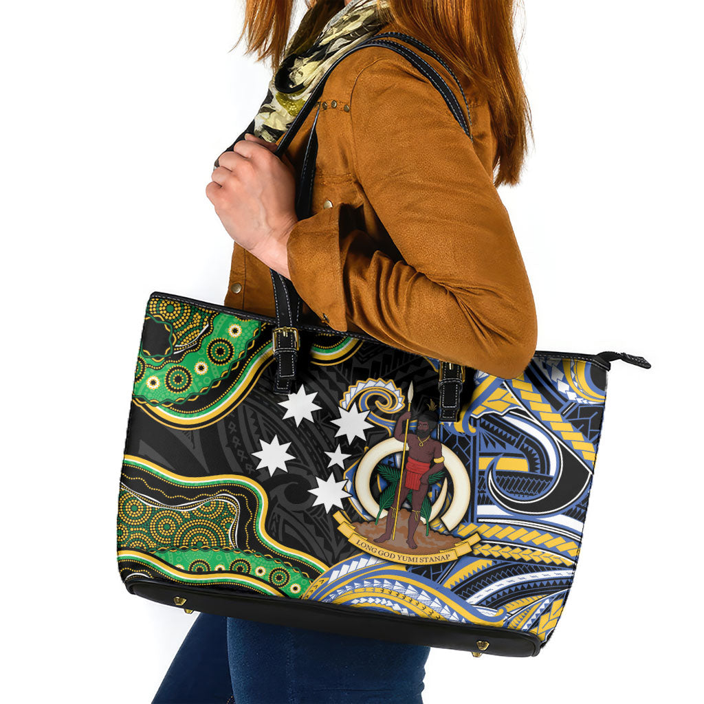 South Sea Islanders And Vanuatu Leather Tote Bag Boar Tusk Warrior Southern Tribal Pattern DT05 Black - Polynesian Pride