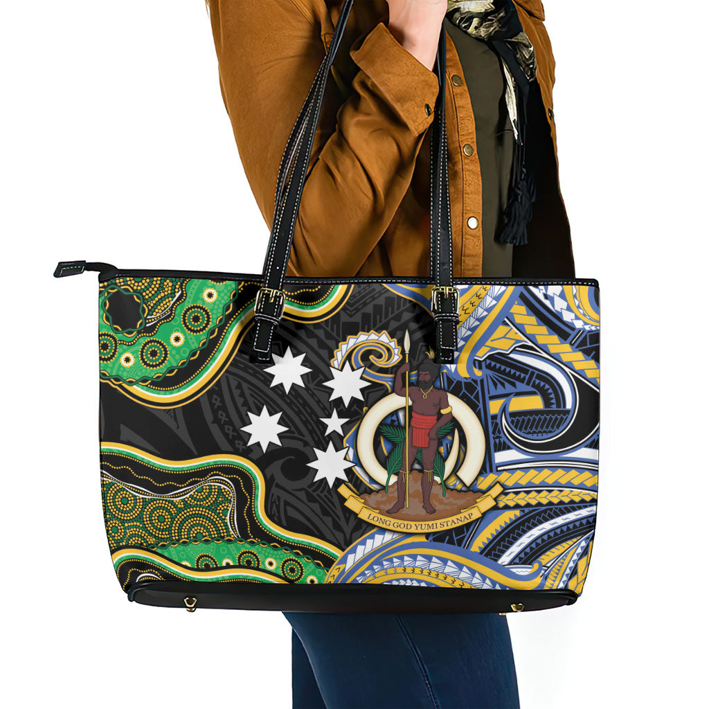 South Sea Islanders And Vanuatu Leather Tote Bag Boar Tusk Warrior Southern Tribal Pattern DT05 - Polynesian Pride