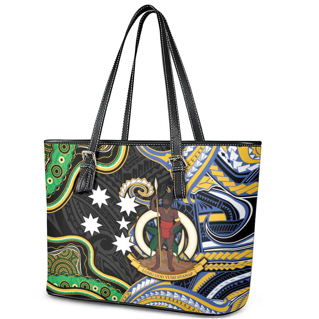 South Sea Islanders And Vanuatu Leather Tote Bag Boar Tusk Warrior Southern Tribal Pattern DT05 - Polynesian Pride