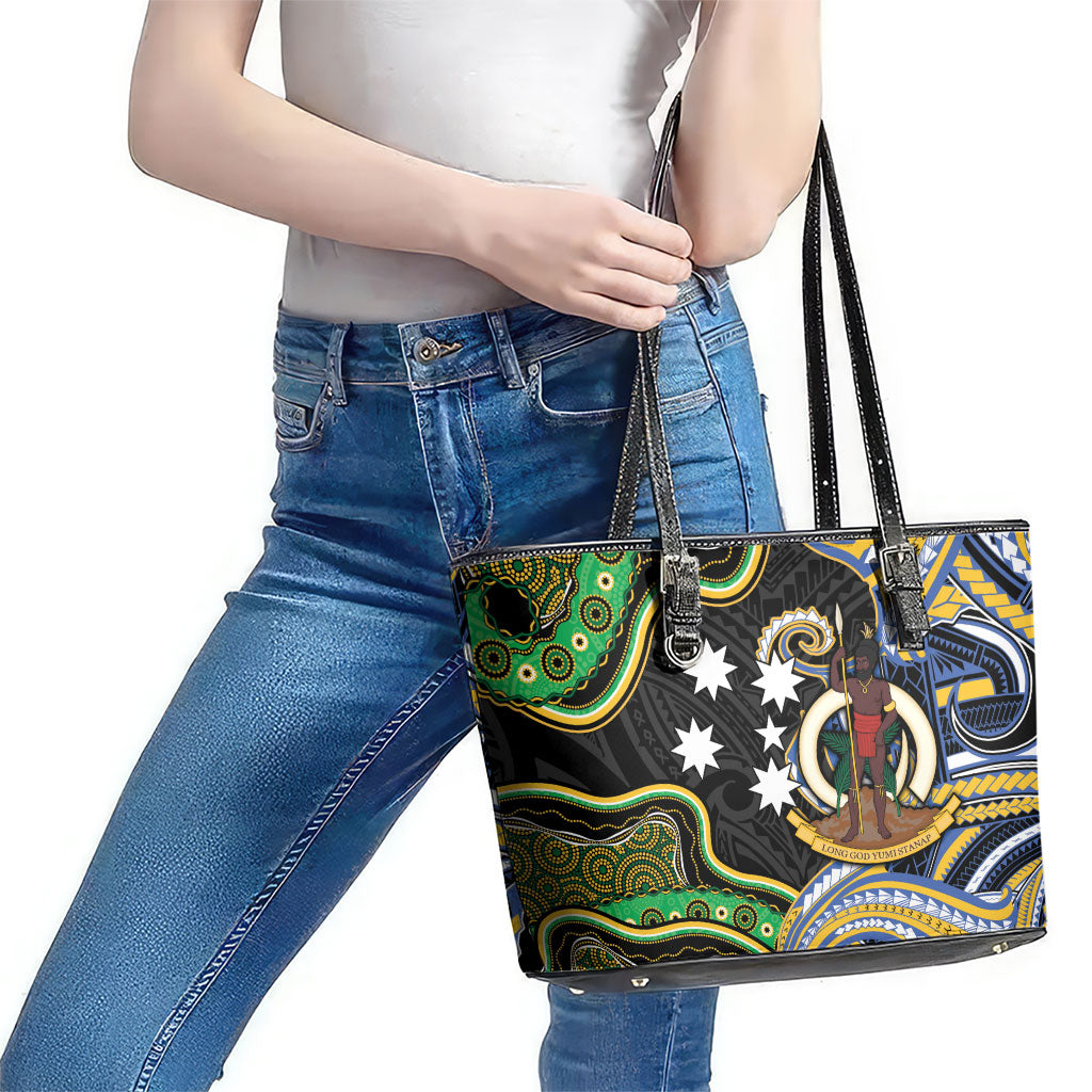 South Sea Islanders And Vanuatu Leather Tote Bag Boar Tusk Warrior Southern Tribal Pattern DT05 - Polynesian Pride