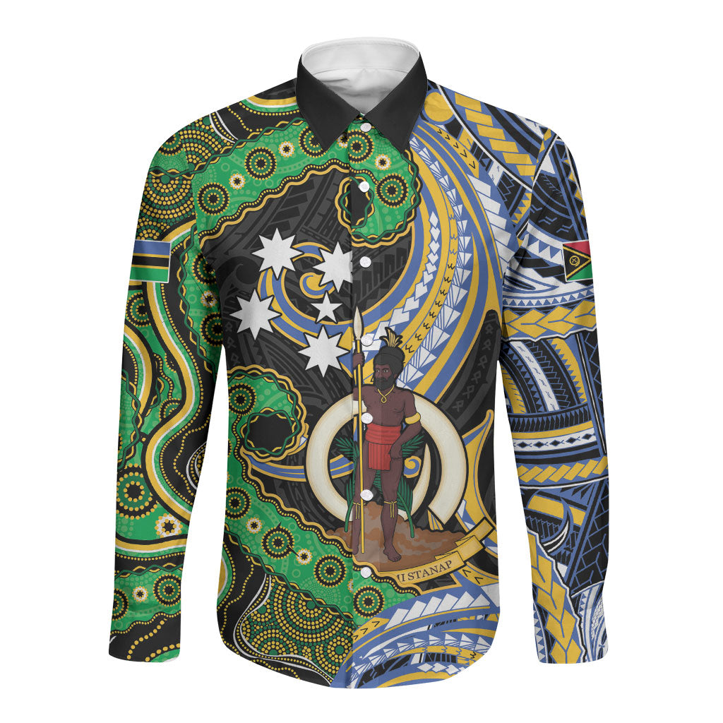 South Sea Islanders And Vanuatu Long Sleeve Button Shirt Boar Tusk Warrior Southern Tribal Pattern DT05 Unisex Black - Polynesian Pride