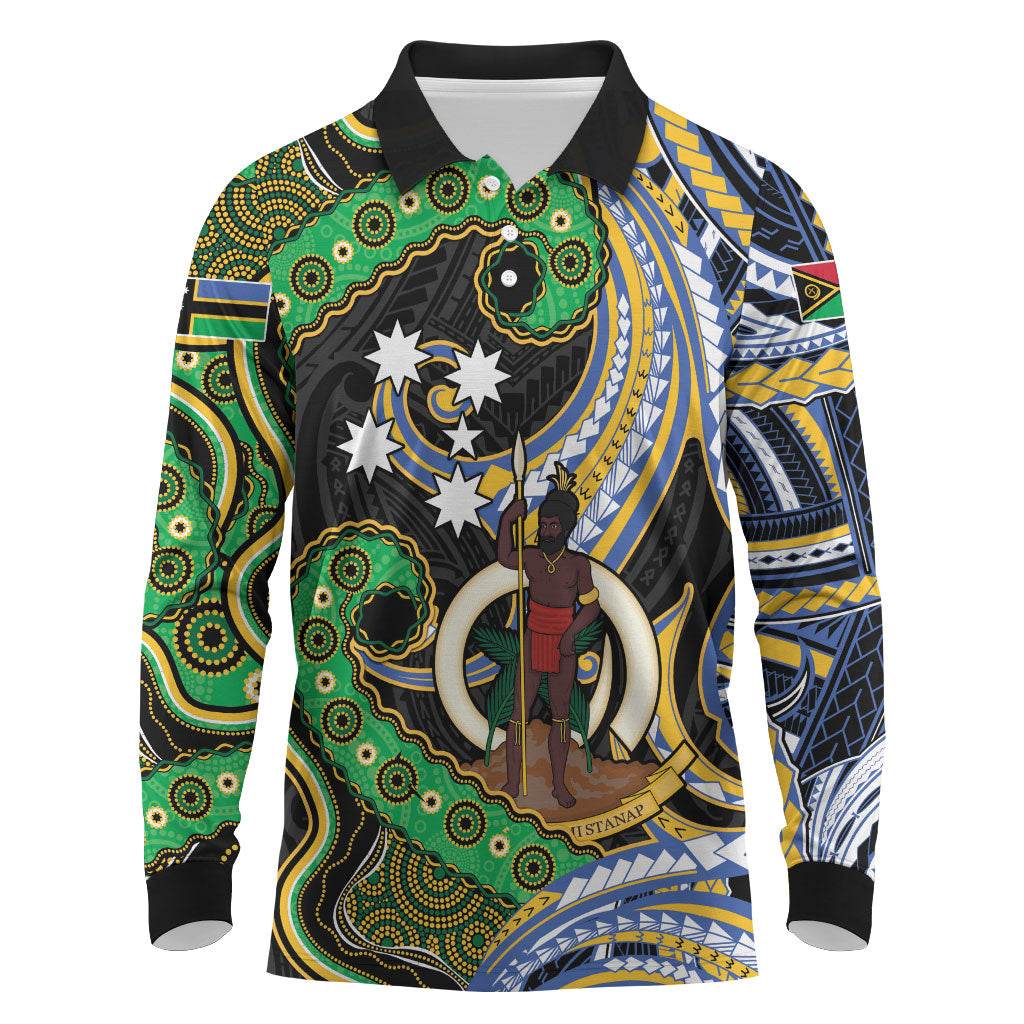 South Sea Islanders And Vanuatu Long Sleeve Polo Shirt Boar Tusk Warrior Southern Tribal Pattern DT05 Black - Polynesian Pride
