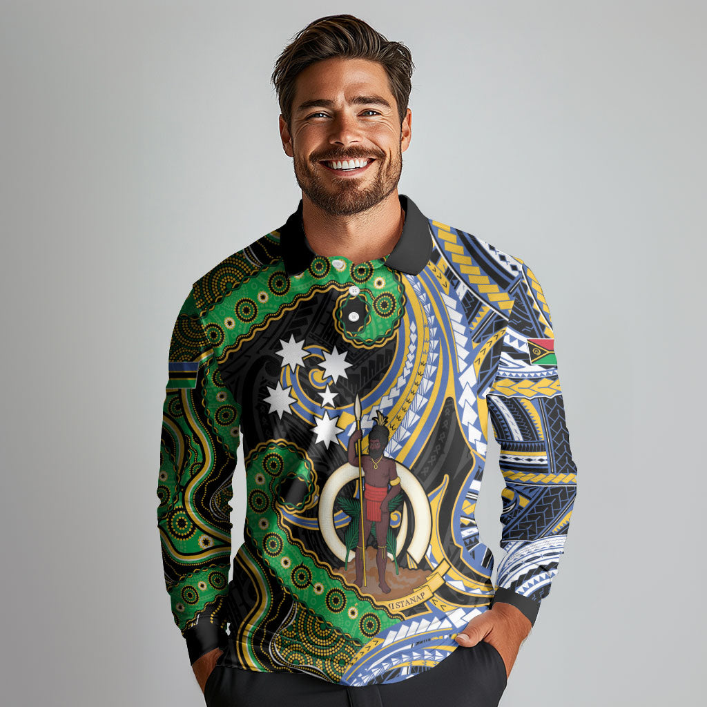 South Sea Islanders And Vanuatu Long Sleeve Polo Shirt Boar Tusk Warrior Southern Tribal Pattern DT05 - Polynesian Pride