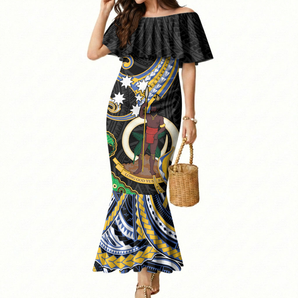South Sea Islanders And Vanuatu Mermaid Dress Boar Tusk Warrior Southern Tribal Pattern DT05 Women Black - Polynesian Pride