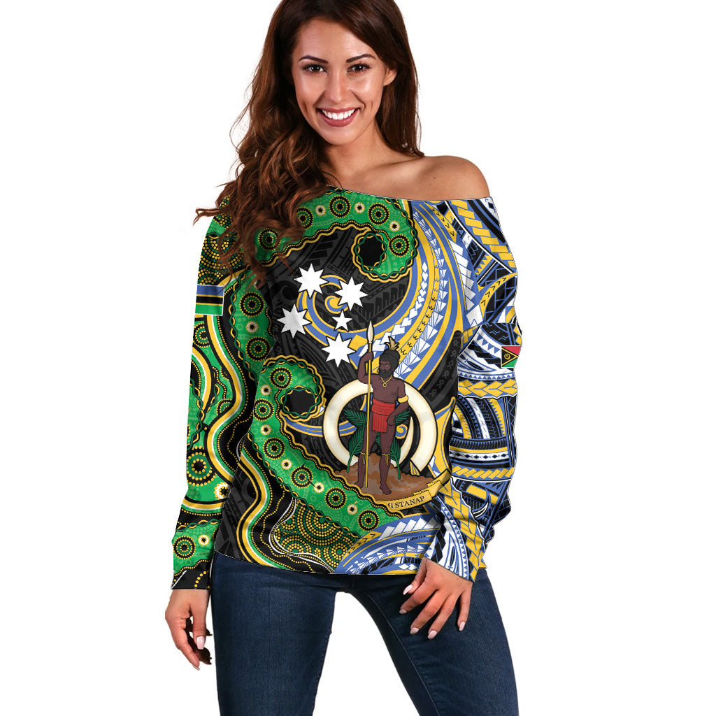 South Sea Islanders And Vanuatu Off Shoulder Sweater Boar Tusk Warrior Southern Tribal Pattern DT05 Women Black - Polynesian Pride